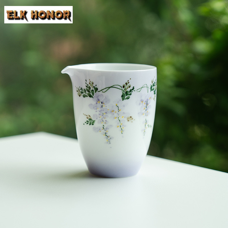 Handmade Ceramic Mug - 210ml 손으로 그린 ​​Wisteria Flower Qing