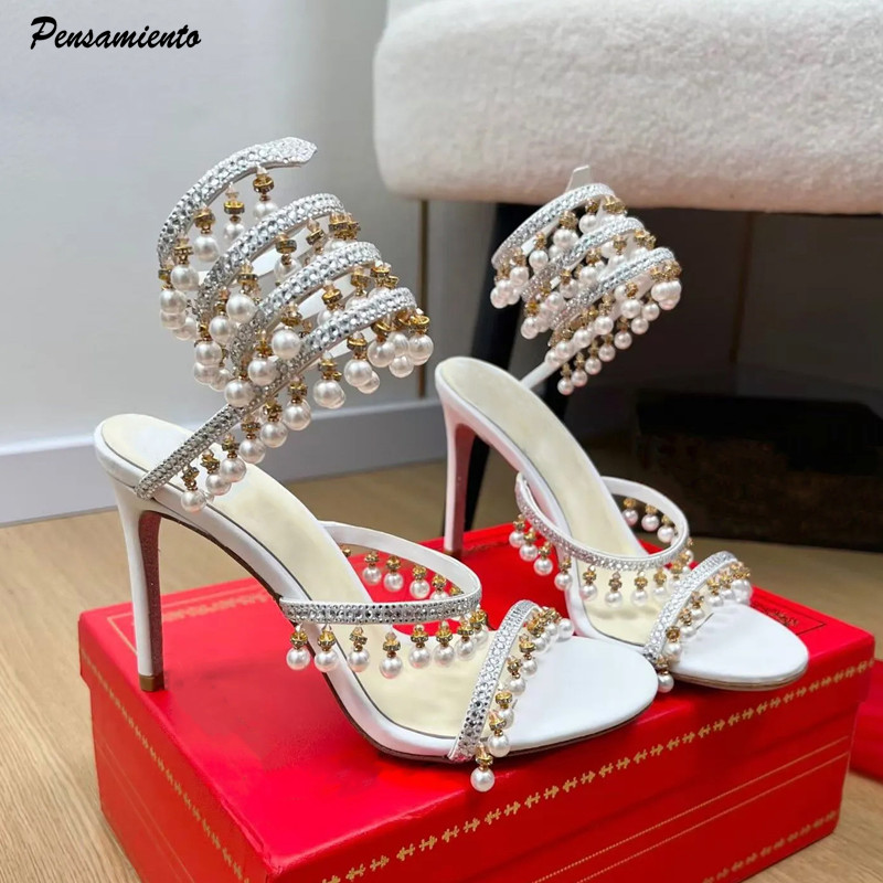 Luxury Lifestyle Shoes - 럭셔리 라인스톤 진주 태슬 여성 글래디에이터