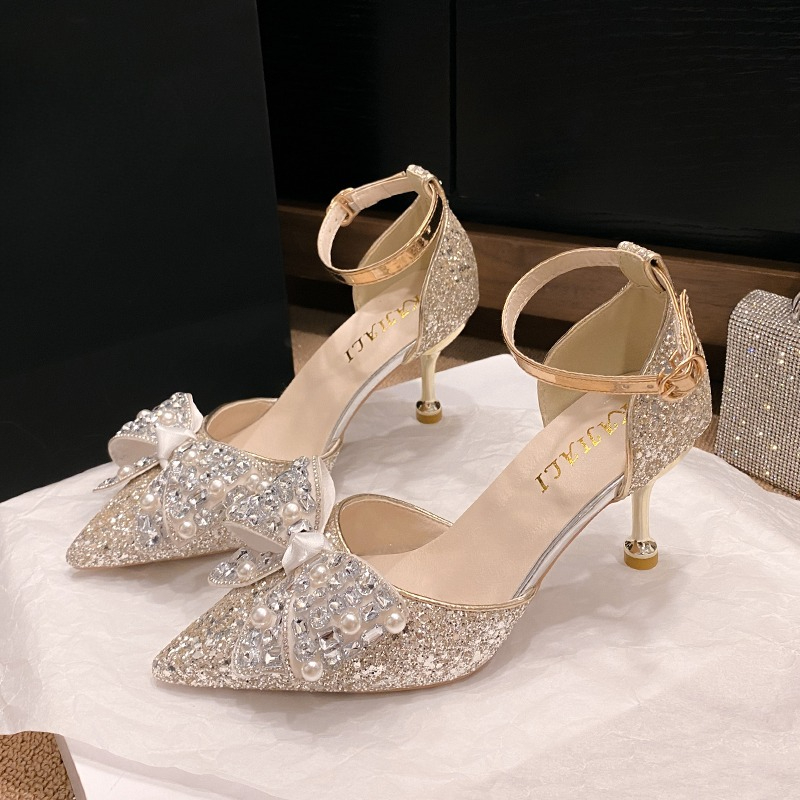정교한 여성용 하이힐 샌들 패션 라인스톤 리본 하이힐  - Luxury Lifestyle Shoes 리뷰 및 가격