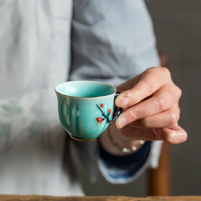 중국어 수제 매화 패턴 세라믹 티 컵 핸들이있는 작은  - Handmade Ceramic Mug 리뷰 및 가격